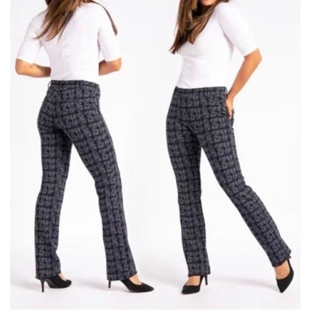 Betabrand Women's Sz S Black & Gray Shibori Print Straight Leg Yoga Dress Pants